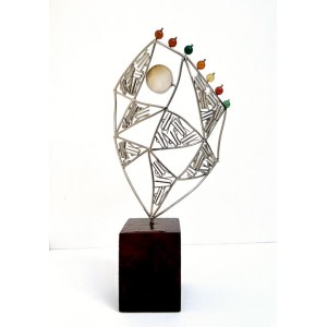 Shakil Ismail, 8.5 x 17 Inch, Metal Sculpture with Agate Stone, Sculpture, AC-SKL-126